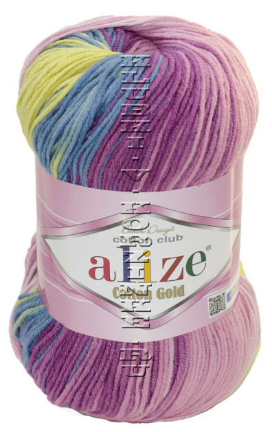 Пряжа Cotton Gold  Batik Alize - (6794 - Сирень. голубой, жёлтый, розовый)