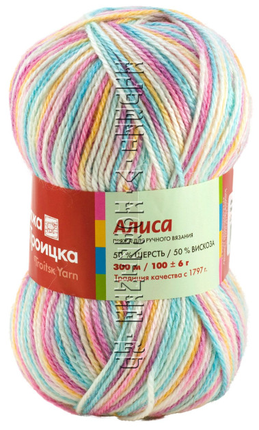 Пряжа Троицкая «Алиса» - (4020 - Белый, бирюзовый, розовый)