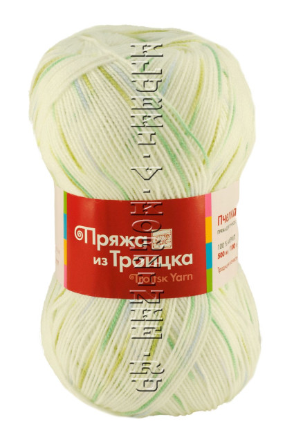 Пряжа Троицкая «Пчелка» - (4183 - Белый, зеленый)