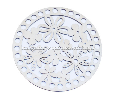 Крышка деревянная для корзины, ажурный круг с цветами, 15 см