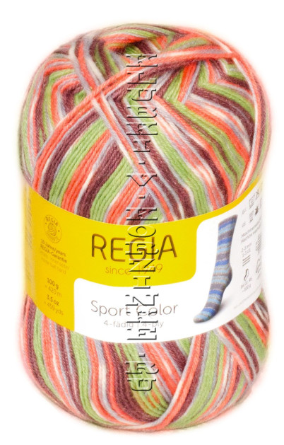 Пряжа REGIA Sport Color  Schachenmayr 4-ply (01319 - Салат, коралл, бело - серый, капучино)