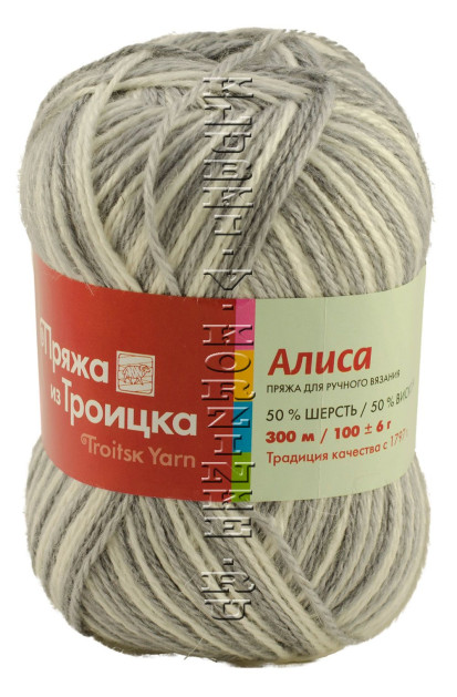 Пряжа Троицкая «Алиса» - (4033 - Белый, серый)