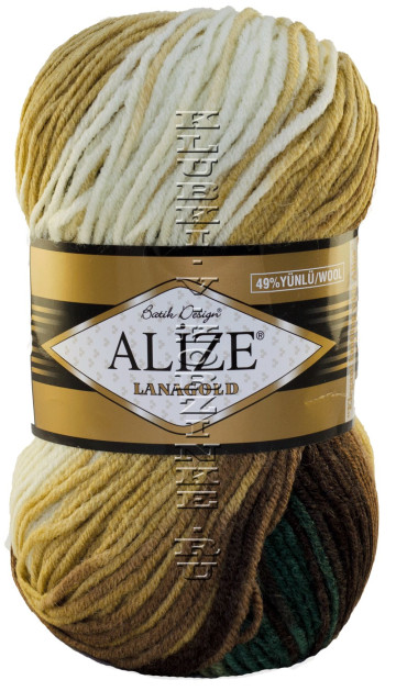 Пряжа LANAGOLD BATIK Alize - (3344 - Беж, коричневый, зеленый)