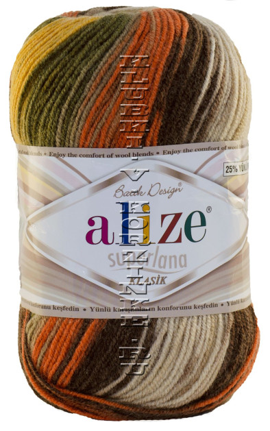 Пряжа Superlana Klasik Batik Alize - (6060 - Беж, коричневый, оранжевый)