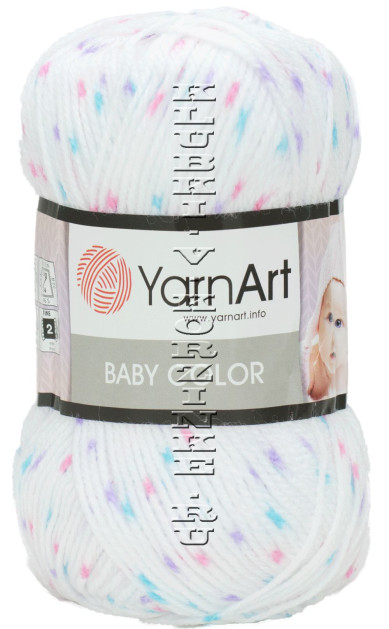 Пряжа YarnArt "BABY COLOR" - (112 - Белый с голубым, розовым, сиреневым)