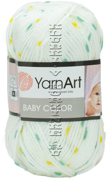 Пряжа YarnArt "BABY COLOR" - (5133 - Белый с зеленым и желтым)