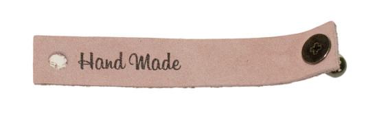 Кожаная бирка «Hand Made» с кнопкой (Пыльная роза)