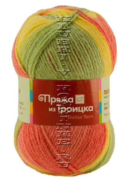 Пряжа Троицкая «Подмосковная» - (4196 - Оливковый, розовый, желтый)