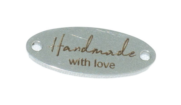 Металлическая бирка овальная  «Hand Made with love»
