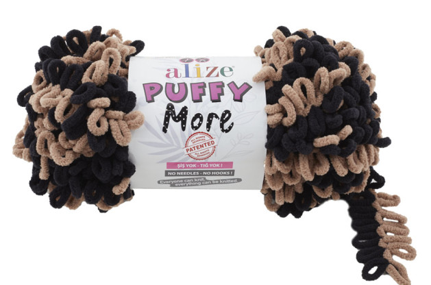 Пряжа Puffy More Alize - (6289 - Черный, капучино)