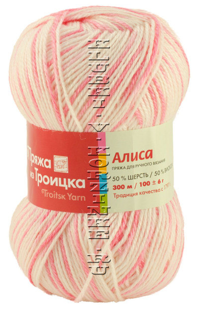Пряжа Троицкая «Алиса» - (4204 - Белый, розовый)