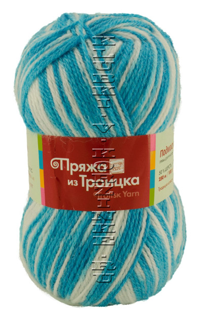 Пряжа Троицкая «Подмосковная» - (4015 - Белый, бирюзовый)