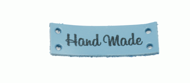 Пришивная кожаная бирка «Hand Made» (Голубая)