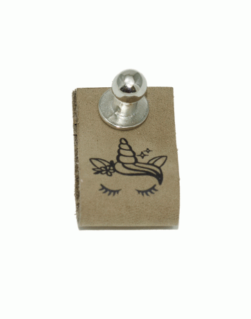 Кожаная бирка «Единорог» с кнопкой (Капучино)