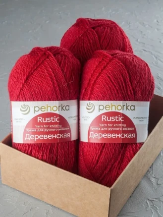 Пряжа Пехорка «Деревенская» - (88 - Красный мак)